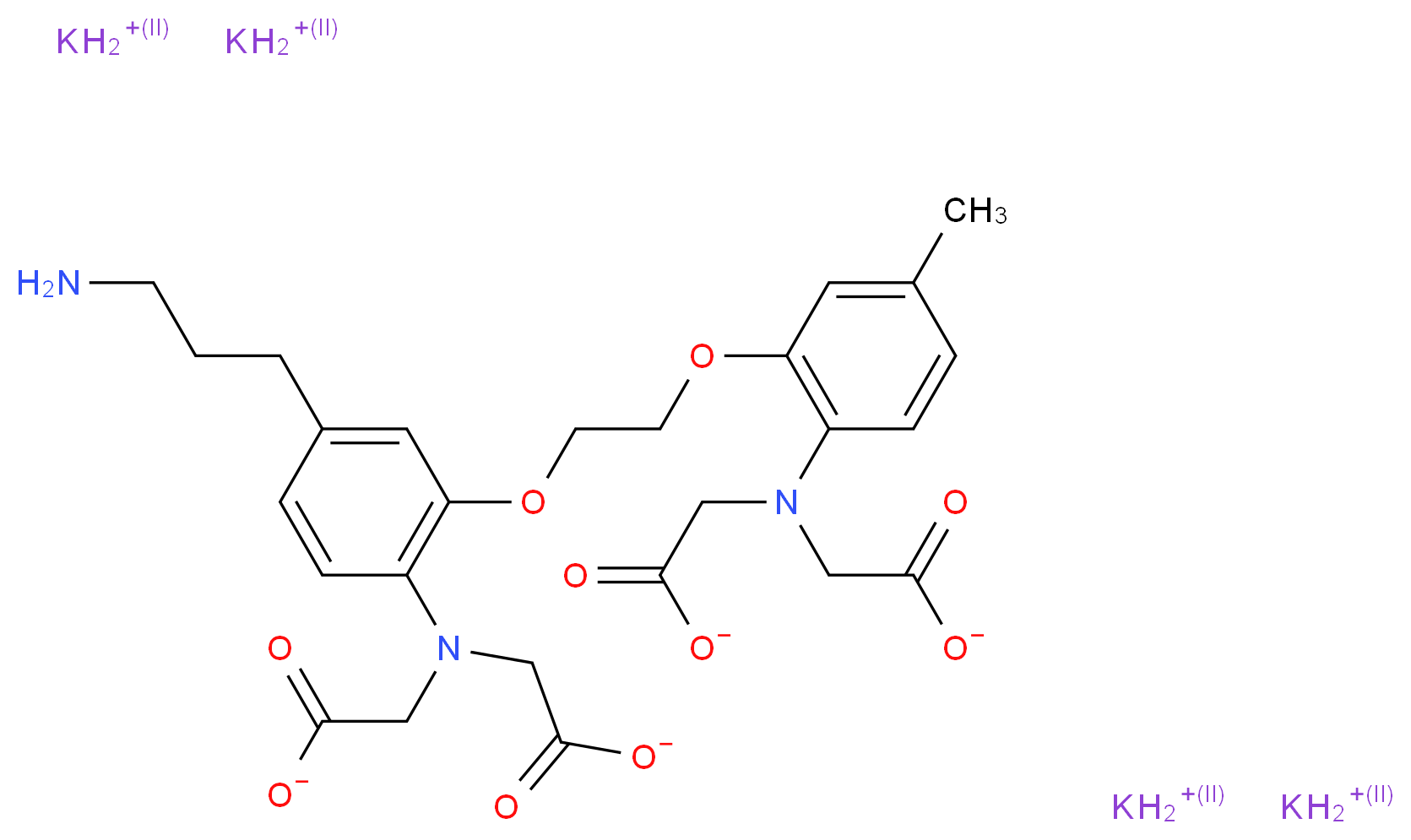 5-(3-Aminopropyl)-5'-methyl-bis-(2-aminophenoxy-methylene)-N,N,N',N'-tetraacetate, tetrapotassium salt_分子结构_CAS_352000-08-9)