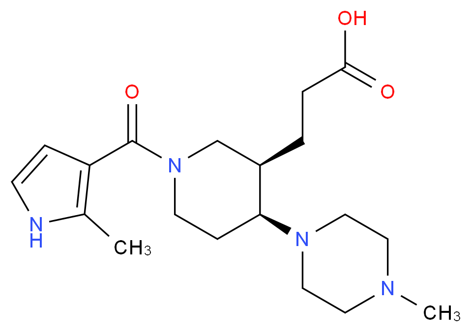 3-{(3R*,4S*)-4-(4-methylpiperazin-1-yl)-1-[(2-methyl-1H-pyrrol-3-yl)carbonyl]piperidin-3-yl}propanoic acid_分子结构_CAS_)