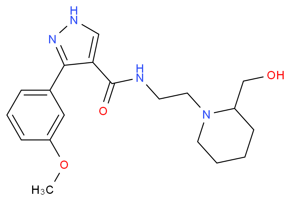 N-{2-[2-(hydroxymethyl)piperidin-1-yl]ethyl}-3-(3-methoxyphenyl)-1H-pyrazole-4-carboxamide_分子结构_CAS_)