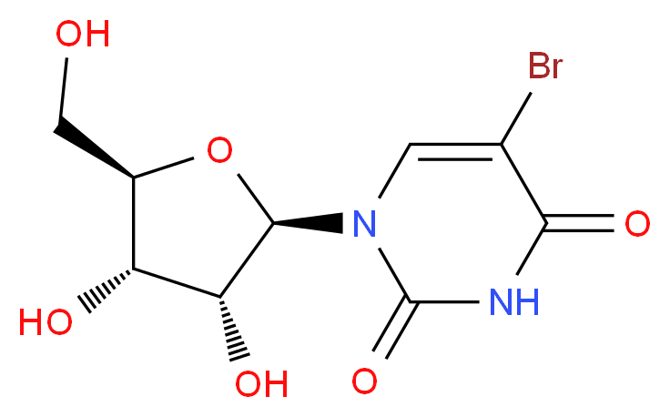 5-BroMo-1-((2R,3R,4S,5R)-3,4-dihydroxy-5-(hydroxyMethyl)tetrahydrofuran-2-yl)pyriMidine-2,4(1H,3H)-dione_分子结构_CAS_957-75-5)