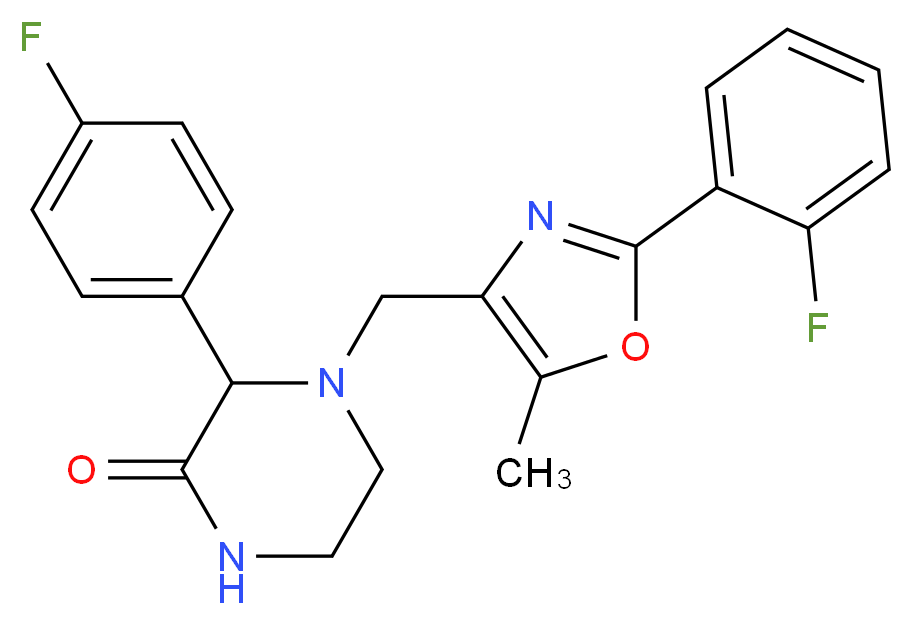 3-(4-fluorophenyl)-4-{[2-(2-fluorophenyl)-5-methyl-1,3-oxazol-4-yl]methyl}-2-piperazinone_分子结构_CAS_)