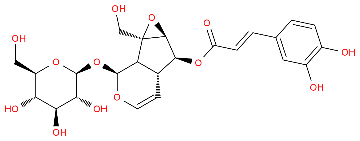 (1S,2S,4S,5S,6R,10S)-2-(hydroxymethyl)-10-{[(2S,3R,4S,5S,6R)-3,4,5-trihydroxy-6-(hydroxymethyl)oxan-2-yl]oxy}-3,9-dioxatricyclo[4.4.0.0<sup>2</sup>,<sup>4</sup>]dec-7-en-5-yl (2E)-3-(3,4-dihydroxyphenyl)prop-2-enoate_分子结构_CAS_50932-19-9