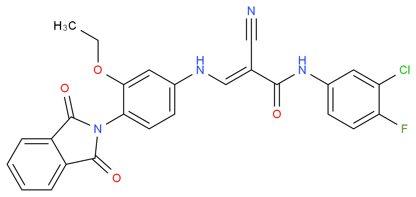 (2E)-N-(3-chloro-4-fluorophenyl)-2-cyano-3-{[4-(1,3-dioxo-2,3-dihydro-1H-isoindol-2-yl)-3-ethoxyphenyl]amino}prop-2-enamide_分子结构_CAS_915945-39-0