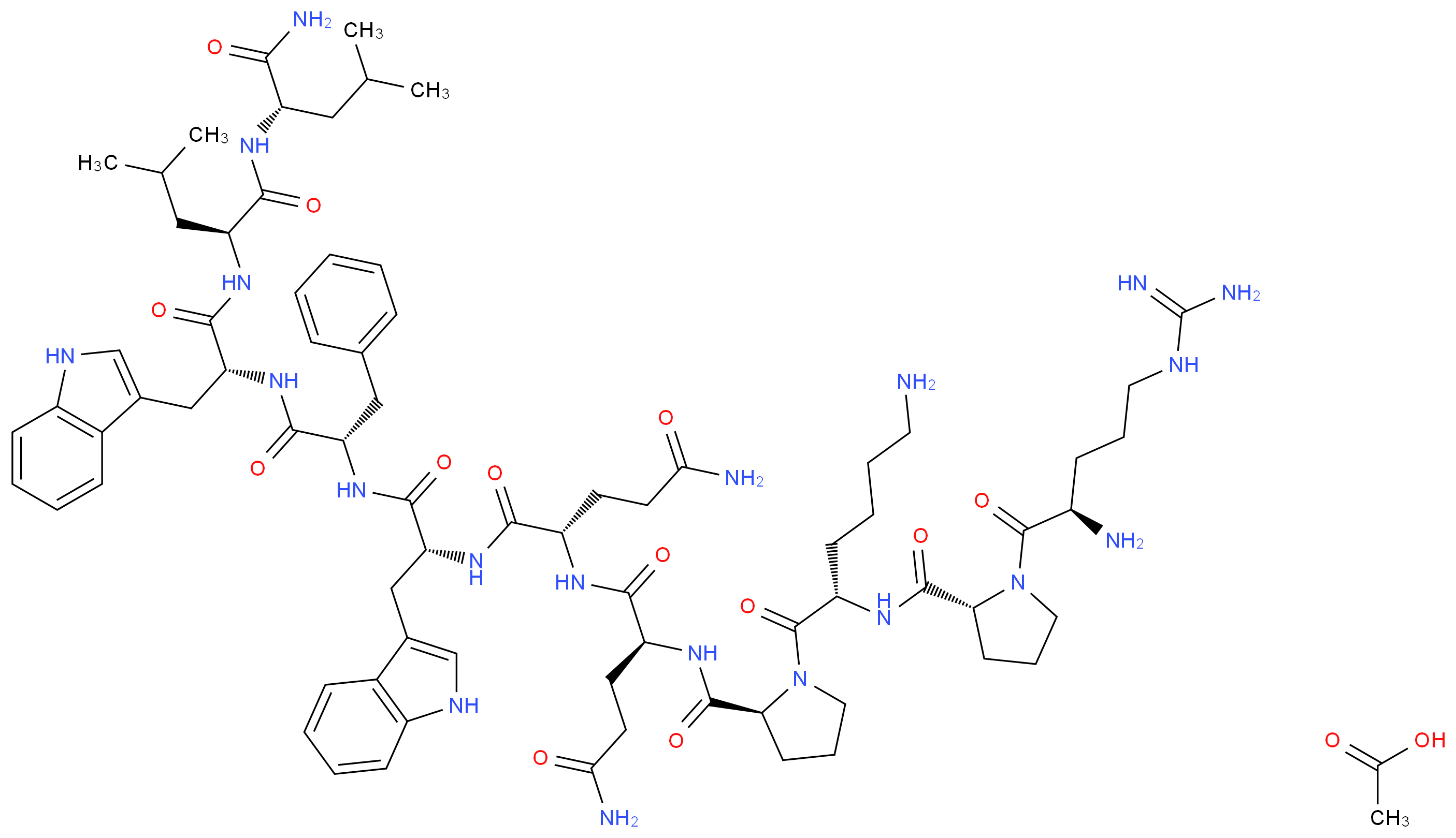 (2S)-2-{[(2S)-1-[(2S)-6-amino-2-{[(2R)-1-[(2R)-2-amino-5-carbamimidamidopentanoyl]pyrrolidin-2-yl]formamido}hexanoyl]pyrrolidin-2-yl]formamido}-N-[(1S)-3-carbamoyl-1-{[(1R)-1-{[(1S)-1-{[(1R)-1-{[(1S)-1-{[(1S)-1-carbamoyl-3-methylbutyl]carbamoyl}-3-methylbutyl]carbamoyl}-2-(1H-indol-3-yl)ethyl]carbamoyl}-2-phenylethyl]carbamoyl}-2-(1H-indol-3-yl)ethyl]carbamoyl}propyl]pentanediamide; acetic acid_分子结构_CAS_143077-65-0