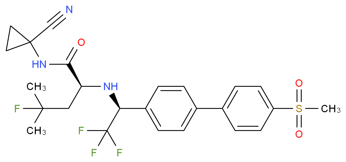 (2S)-N-(1-cyanocyclopropyl)-4-fluoro-4-methyl-2-{[(1S)-2,2,2-trifluoro-1-[4-(4-methanesulfonylphenyl)phenyl]ethyl]amino}pentanamide_分子结构_CAS_603139-19-1