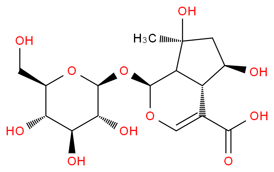 (1S,4aS,5R,7S,7aS)-5,7-dihydroxy-7-methyl-1-{[(2S,3R,4S,5S,6R)-3,4,5-trihydroxy-6-(hydroxymethyl)oxan-2-yl]oxy}-1H,4aH,5H,6H,7H,7aH-cyclopenta[c]pyran-4-carboxylic acid_分子结构_CAS_29836-27-9