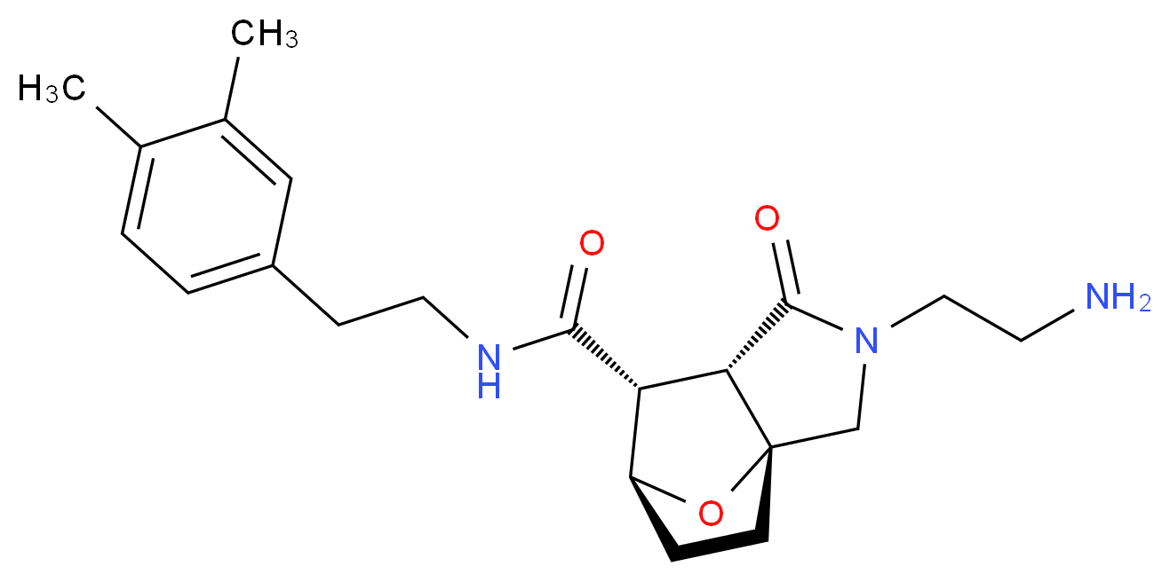 (1R*,5S*,6R*,7S*)-3-(2-aminoethyl)-N-[2-(3,4-dimethylphenyl)ethyl]-4-oxo-10-oxa-3-azatricyclo[5.2.1.0~1,5~]decane-6-carboxamide_分子结构_CAS_)