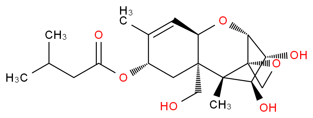 (1'S,2S,2'R,4'S,7'R,9'R,10'R,11'S)-10',11'-dihydroxy-2'-(hydroxymethyl)-1',5'-dimethyl-8'-oxaspiro[oxirane-2,12'-tricyclo[7.2.1.0<sup>2</sup>,<sup>7</sup>]dodecan]-5'-en-4'-yl 3-methylbutanoate_分子结构_CAS_34114-98-2
