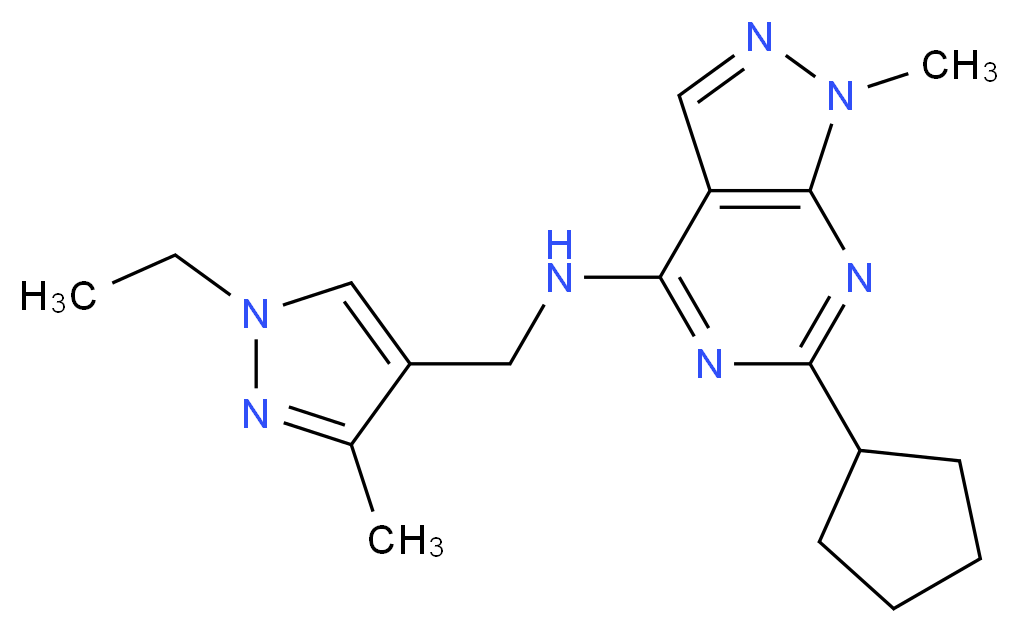 6-cyclopentyl-N-[(1-ethyl-3-methyl-1H-pyrazol-4-yl)methyl]-1-methyl-1H-pyrazolo[3,4-d]pyrimidin-4-amine_分子结构_CAS_)
