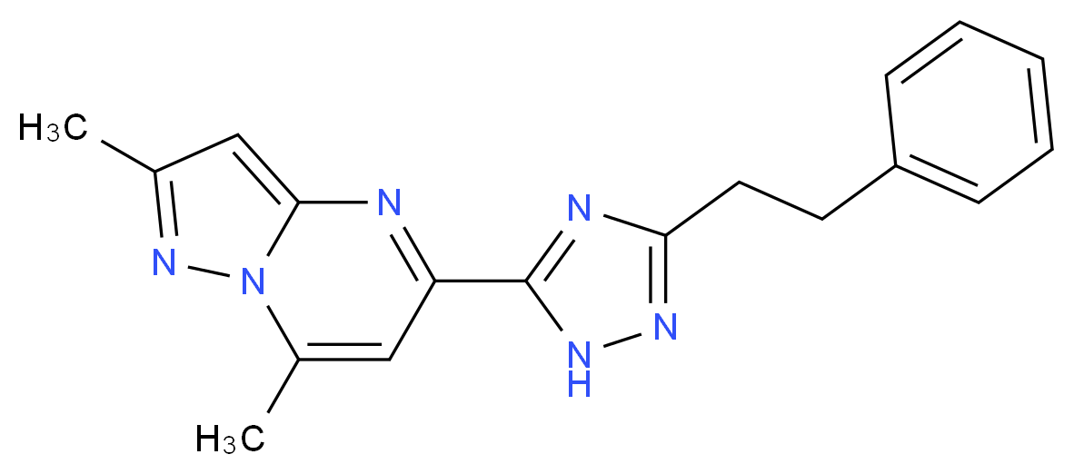 2,7-dimethyl-5-[3-(2-phenylethyl)-1H-1,2,4-triazol-5-yl]pyrazolo[1,5-a]pyrimidine_分子结构_CAS_)