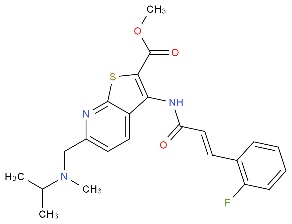 methyl 3-{[(2E)-3-(2-fluorophenyl)-2-propenoyl]amino}-6-{[isopropyl(methyl)amino]methyl}thieno[2,3-b]pyridine-2-carboxylate_分子结构_CAS_)