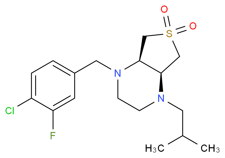 (4aS*,7aR*)-1-(4-chloro-3-fluorobenzyl)-4-isobutyloctahydrothieno[3,4-b]pyrazine 6,6-dioxide_分子结构_CAS_)