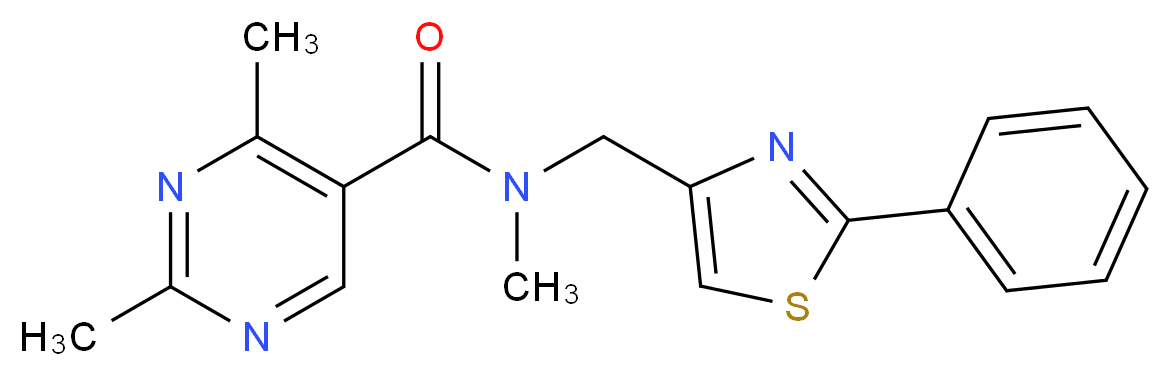N,2,4-trimethyl-N-[(2-phenyl-1,3-thiazol-4-yl)methyl]-5-pyrimidinecarboxamide_分子结构_CAS_)