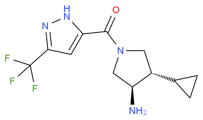 (3R*,4S*)-4-cyclopropyl-1-{[3-(trifluoromethyl)-1H-pyrazol-5-yl]carbonyl}pyrrolidin-3-amine_分子结构_CAS_)