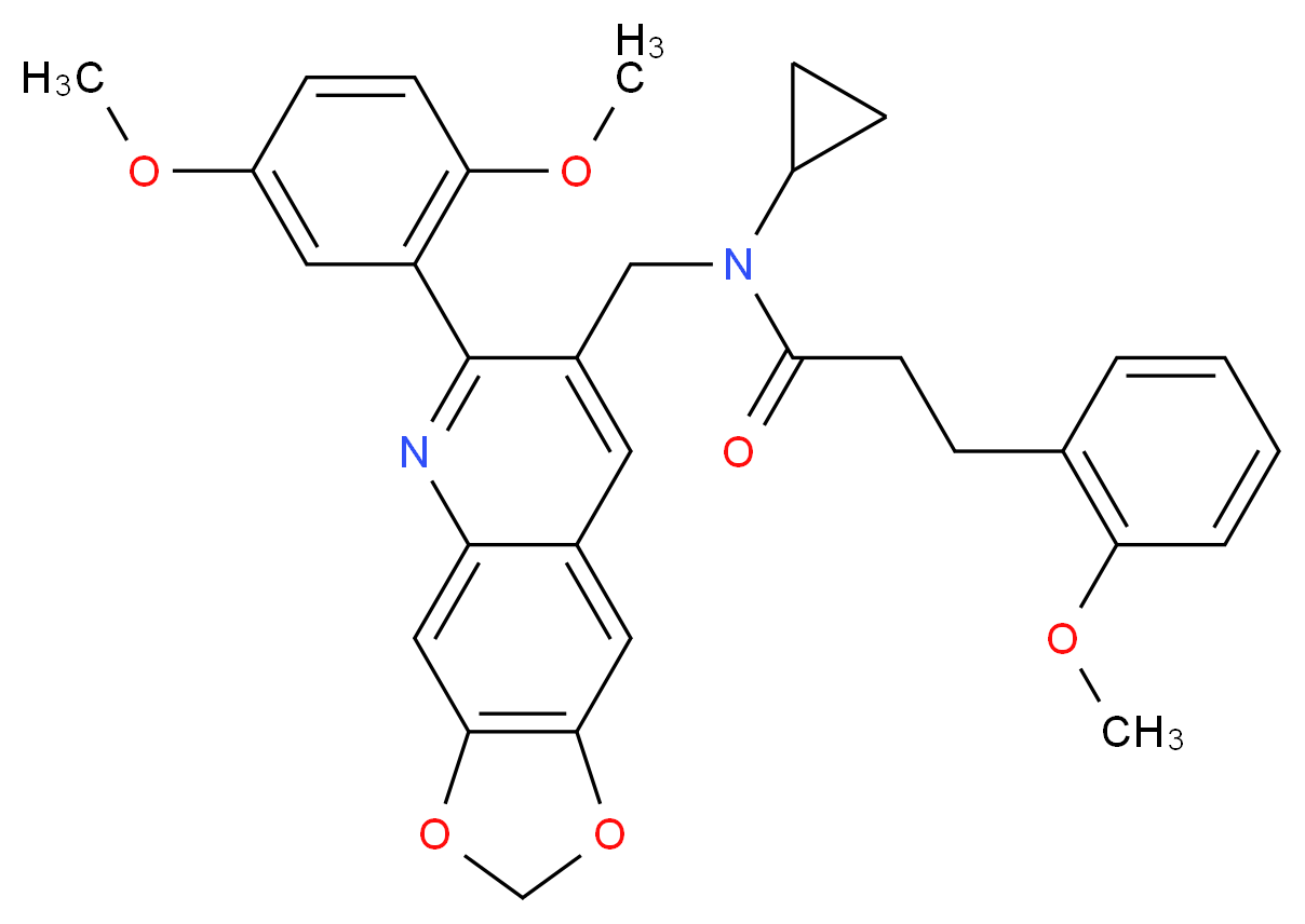 N-cyclopropyl-N-{[6-(2,5-dimethoxyphenyl)[1,3]dioxolo[4,5-g]quinolin-7-yl]methyl}-3-(2-methoxyphenyl)propanamide_分子结构_CAS_)