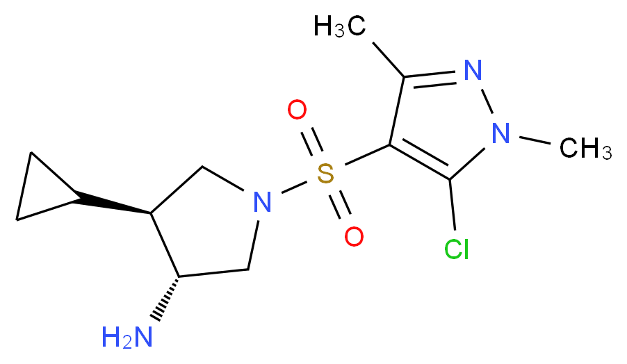 (3R*,4S*)-1-[(5-chloro-1,3-dimethyl-1H-pyrazol-4-yl)sulfonyl]-4-cyclopropylpyrrolidin-3-amine_分子结构_CAS_)