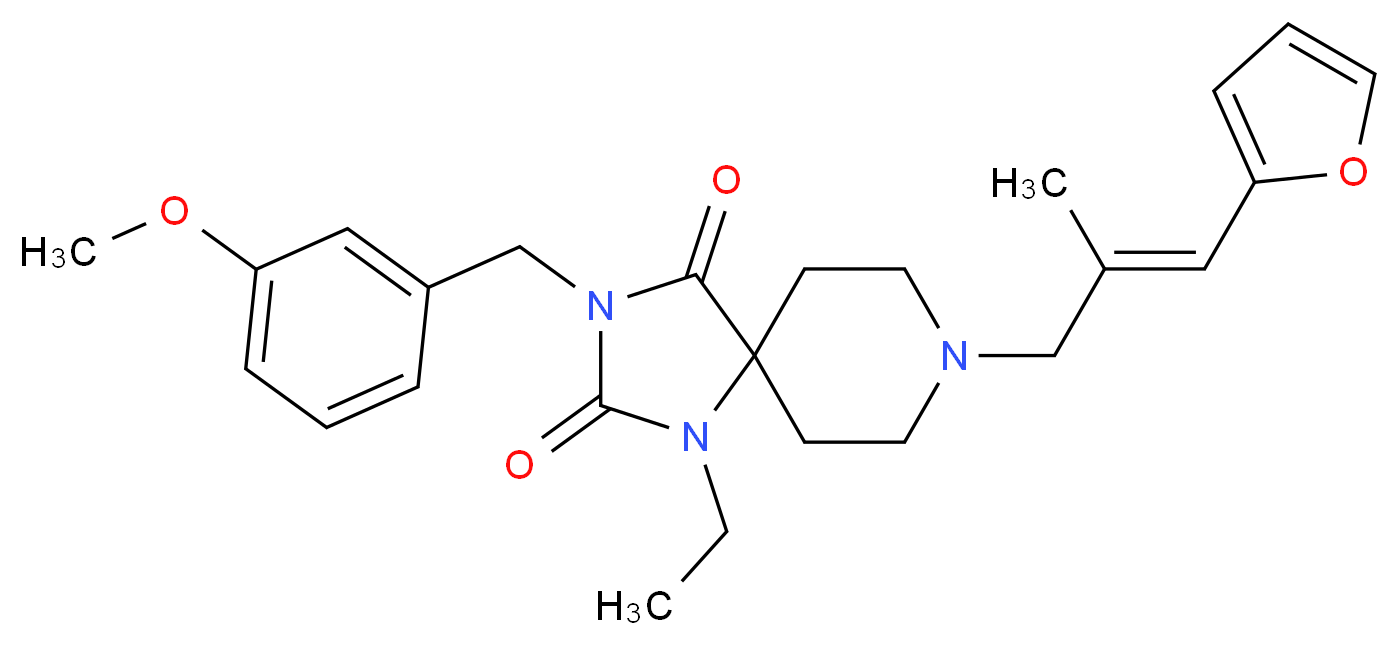 1-ethyl-8-[(2E)-3-(2-furyl)-2-methyl-2-propen-1-yl]-3-(3-methoxybenzyl)-1,3,8-triazaspiro[4.5]decane-2,4-dione_分子结构_CAS_)