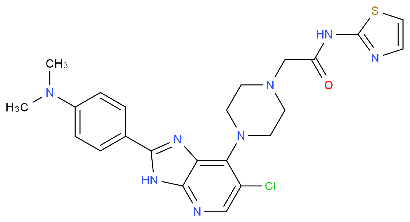 2-(4-{6-chloro-2-[4-(dimethylamino)phenyl]-3H-imidazo[4,5-b]pyridin-7-yl}piperazin-1-yl)-N-(1,3-thiazol-2-yl)acetamide_分子结构_CAS_942947-93-5