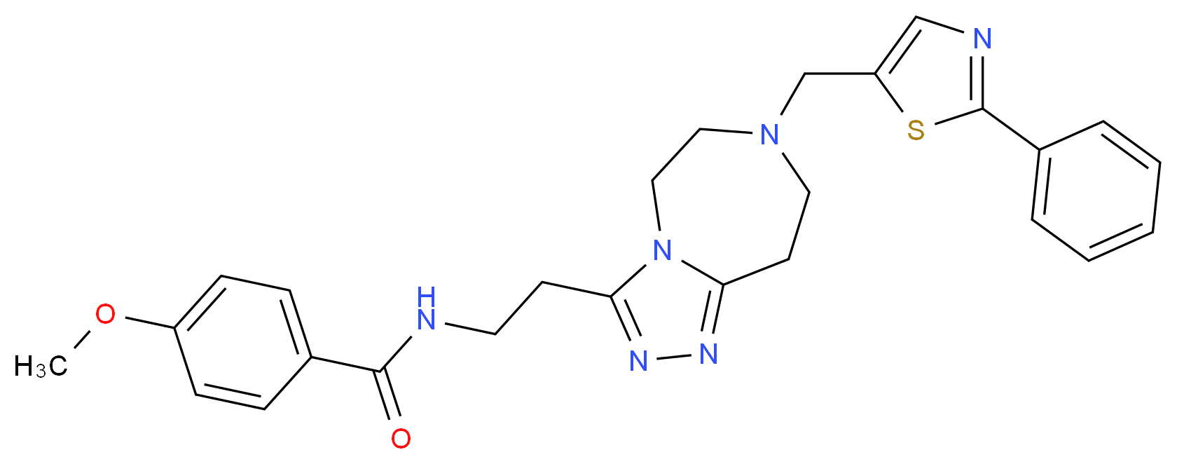 4-methoxy-N-(2-{7-[(2-phenyl-1,3-thiazol-5-yl)methyl]-6,7,8,9-tetrahydro-5H-[1,2,4]triazolo[4,3-d][1,4]diazepin-3-yl}ethyl)benzamide_分子结构_CAS_)