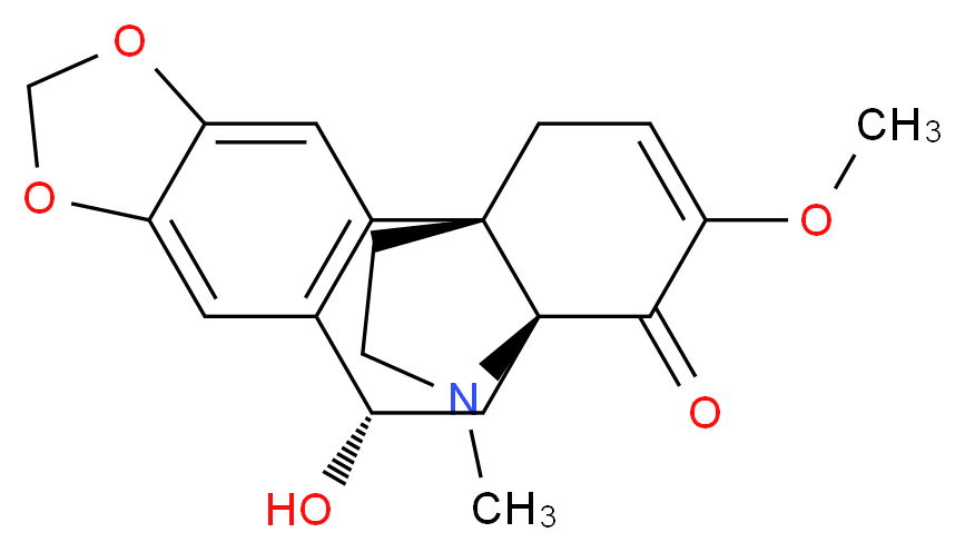 (1R,11S,13S)-11-hydroxy-15-methoxy-20-methyl-5,7-dioxa-20-azapentacyclo[11.4.3.0<sup>1</sup>,<sup>1</sup><sup>3</sup>.0<sup>2</sup>,<sup>1</sup><sup>0</sup>.0<sup>4</sup>,<sup>8</sup>]icosa-2(10),3,8,15-tetraen-14-one_分子结构_CAS_105608-27-3