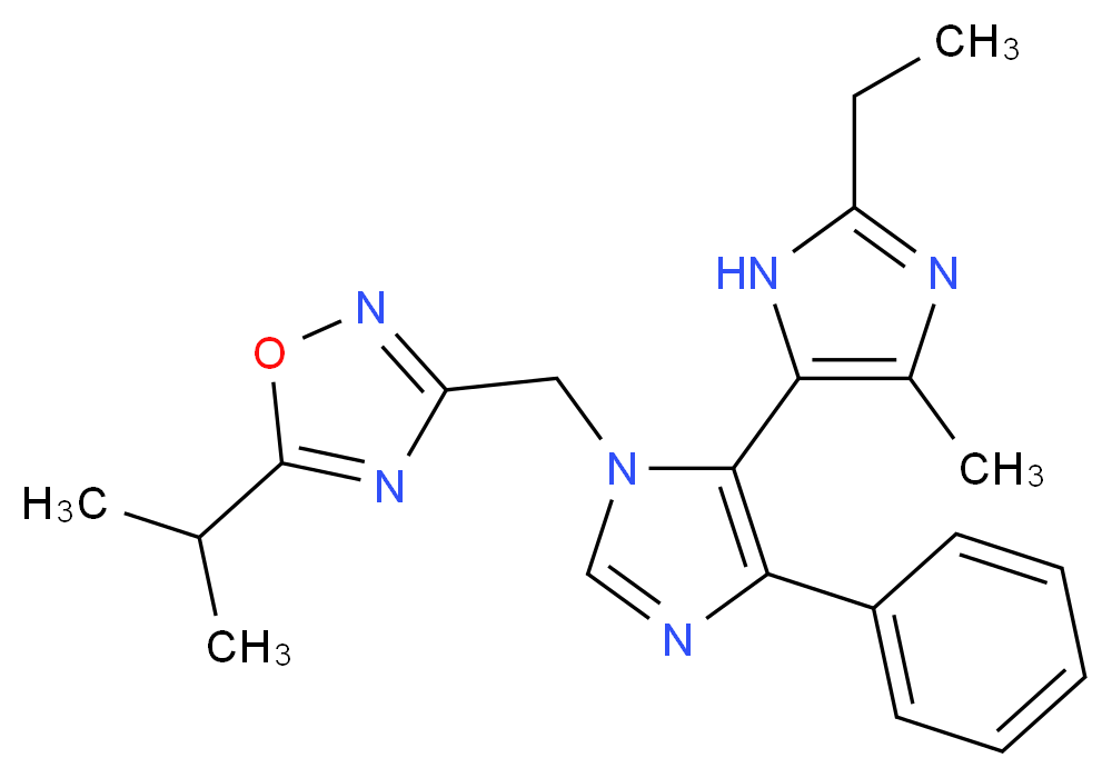 2-ethyl-3'-[(5-isopropyl-1,2,4-oxadiazol-3-yl)methyl]-5-methyl-5'-phenyl-3H,3'H-4,4'-biimidazole_分子结构_CAS_)