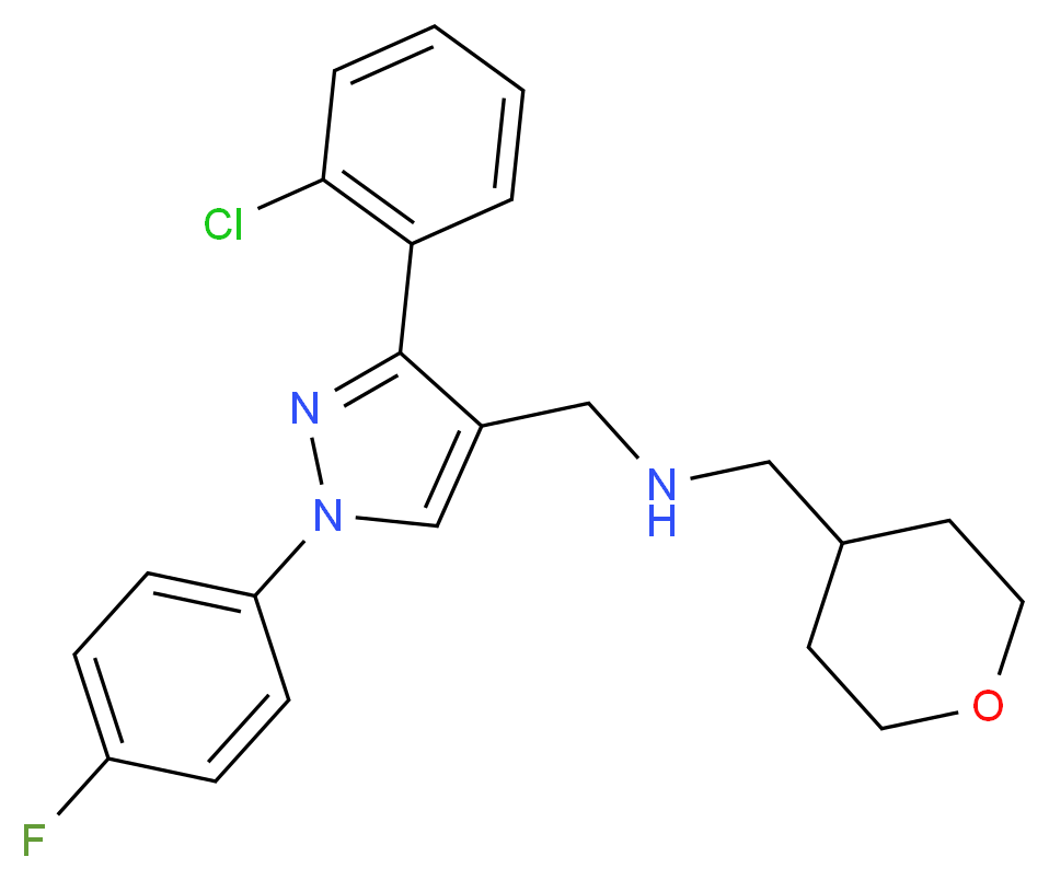 1-[3-(2-chlorophenyl)-1-(4-fluorophenyl)-1H-pyrazol-4-yl]-N-(tetrahydro-2H-pyran-4-ylmethyl)methanamine_分子结构_CAS_)