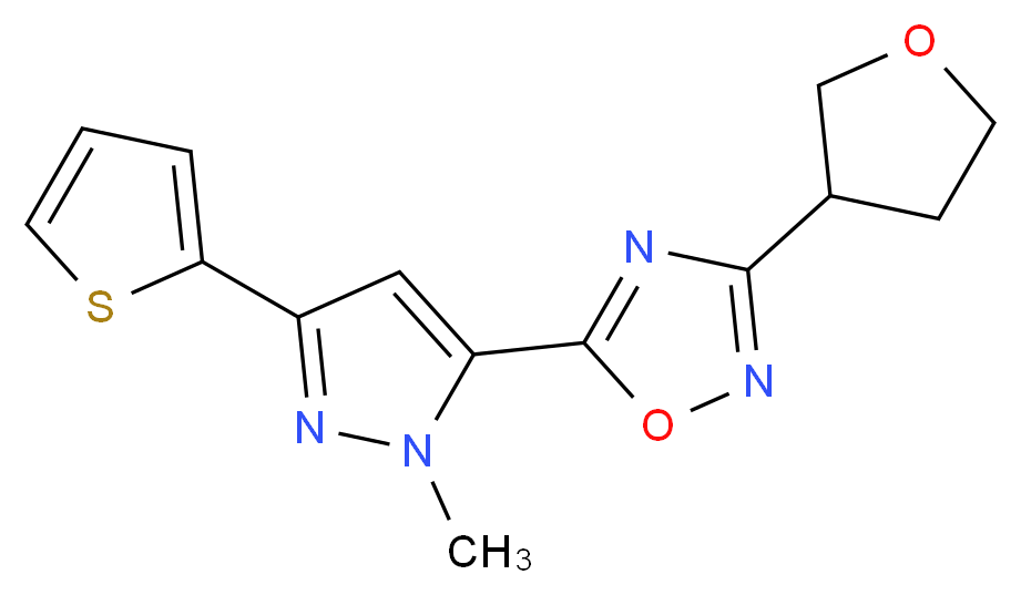 5-[1-methyl-3-(2-thienyl)-1H-pyrazol-5-yl]-3-(tetrahydrofuran-3-yl)-1,2,4-oxadiazole_分子结构_CAS_)