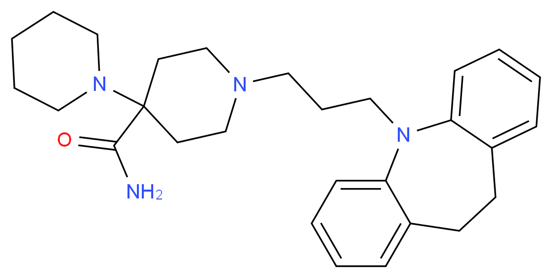 1-(3-{2-azatricyclo[9.4.0.0<sup>3</sup>,<sup>8</sup>]pentadeca-1(15),3,5,7,11,13-hexaen-2-yl}propyl)-4-(piperidin-1-yl)piperidine-4-carboxamide_分子结构_CAS_5942-95-0