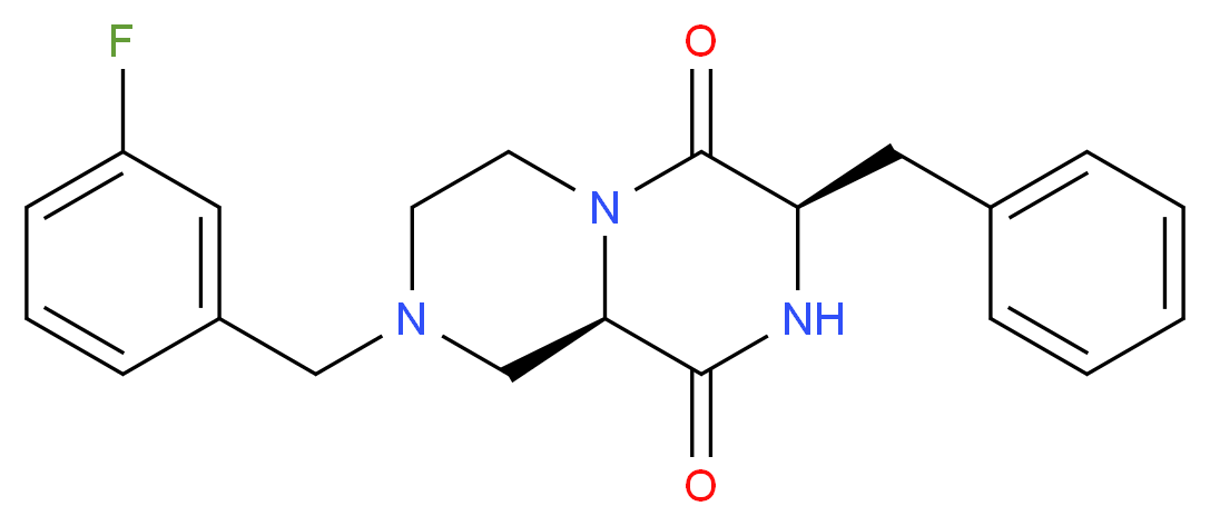 (3R,9aR)-3-benzyl-8-(3-fluorobenzyl)tetrahydro-2H-pyrazino[1,2-a]pyrazine-1,4(3H,6H)-dione_分子结构_CAS_)