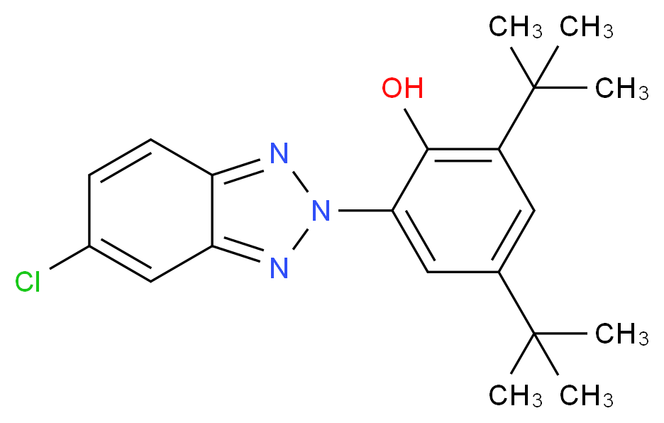 2,4-di-tert-butyl-6-(5-chloro-2H-1,2,3-benzotriazol-2-yl)phenol_分子结构_CAS_3864-99-1