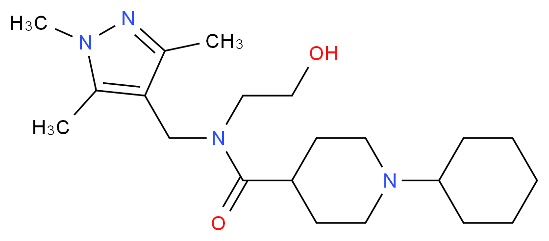 1-cyclohexyl-N-(2-hydroxyethyl)-N-[(1,3,5-trimethyl-1H-pyrazol-4-yl)methyl]piperidine-4-carboxamide_分子结构_CAS_)