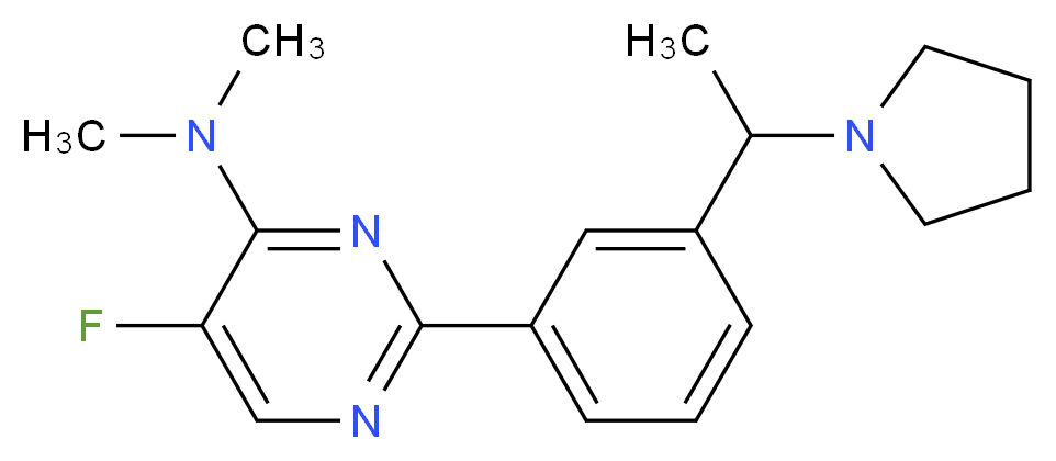 5-fluoro-N,N-dimethyl-2-[3-(1-pyrrolidin-1-ylethyl)phenyl]pyrimidin-4-amine_分子结构_CAS_)