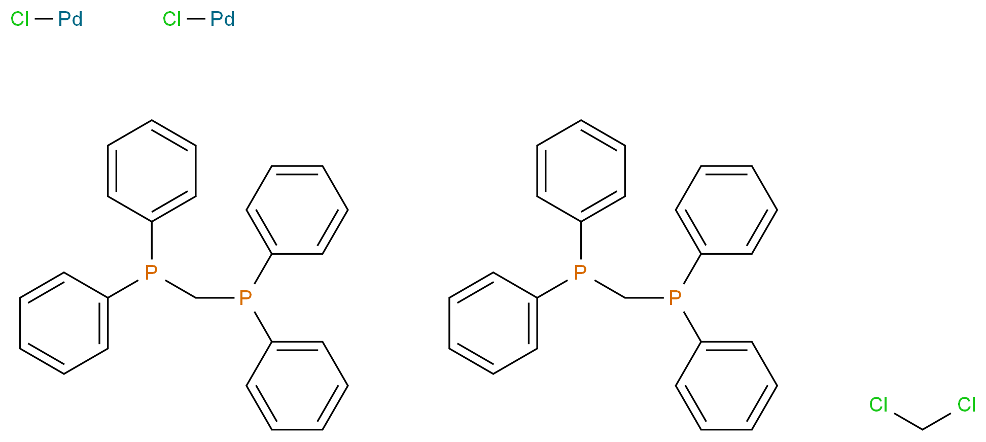 bis([(diphenylphosphanyl)methyl]diphenylphosphane); bis(chloropalladium); dichloromethane_分子结构_CAS_123334-24-7