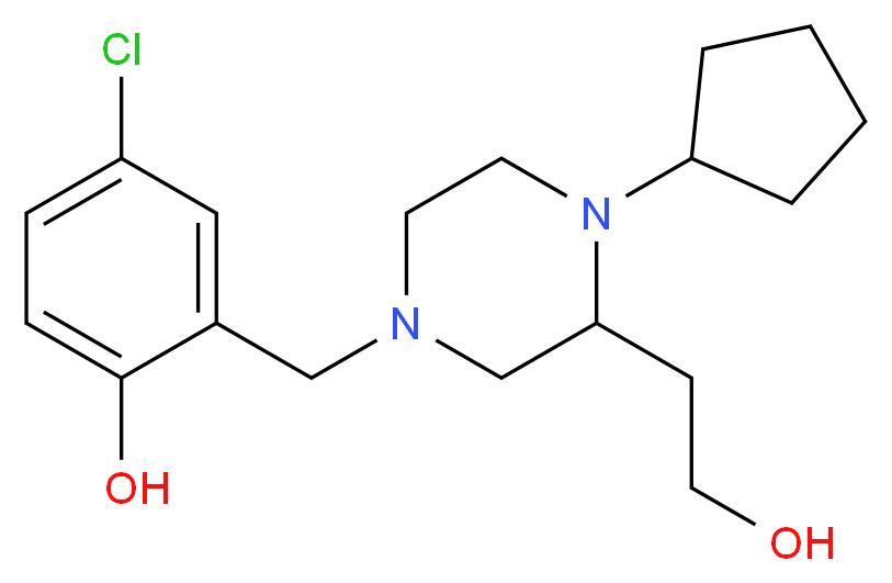 4-chloro-2-{[4-cyclopentyl-3-(2-hydroxyethyl)-1-piperazinyl]methyl}phenol_分子结构_CAS_)
