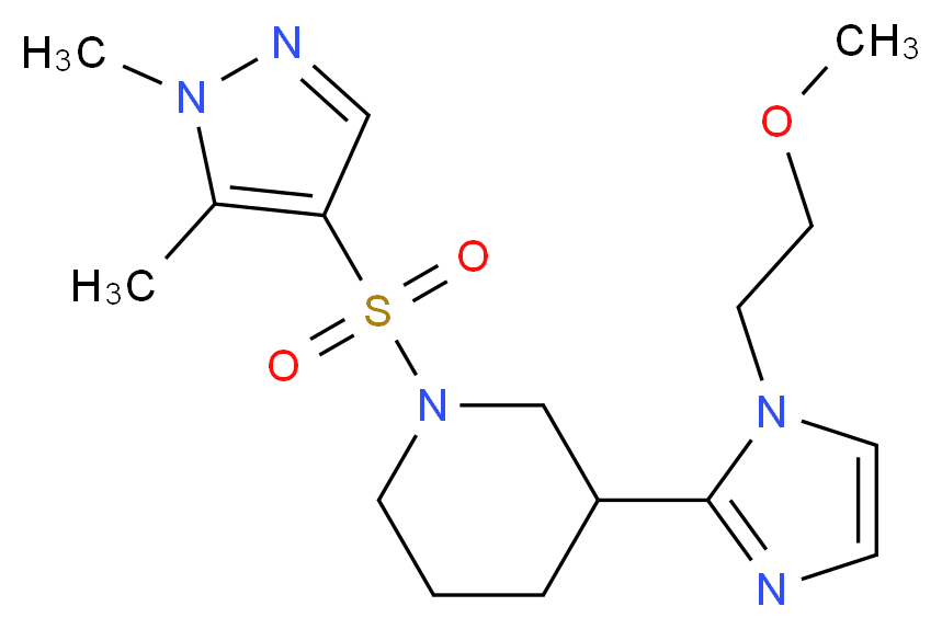 1-[(1,5-dimethyl-1H-pyrazol-4-yl)sulfonyl]-3-[1-(2-methoxyethyl)-1H-imidazol-2-yl]piperidine_分子结构_CAS_)