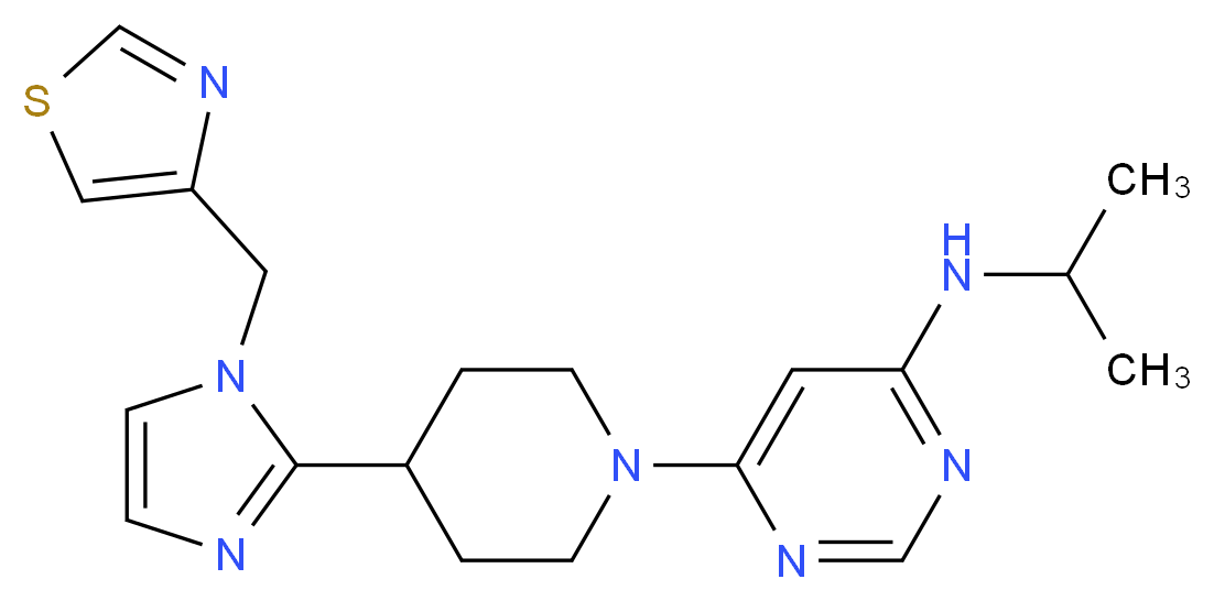 N-isopropyl-6-{4-[1-(1,3-thiazol-4-ylmethyl)-1H-imidazol-2-yl]piperidin-1-yl}pyrimidin-4-amine_分子结构_CAS_)