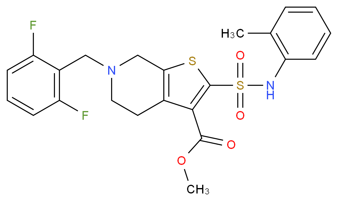 methyl 6-(2,6-difluorobenzyl)-2-{[(2-methylphenyl)amino]sulfonyl}-4,5,6,7-tetrahydrothieno[2,3-c]pyridine-3-carboxylate_分子结构_CAS_)