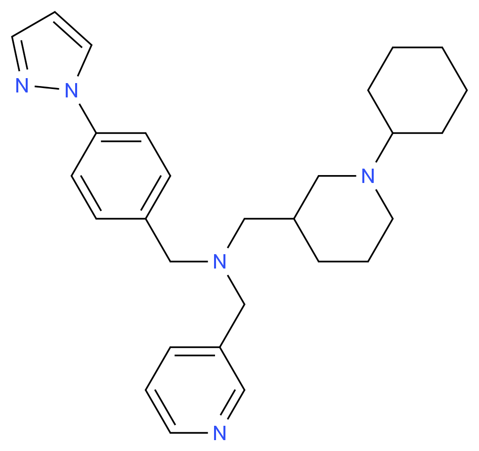 1-(1-cyclohexyl-3-piperidinyl)-N-[4-(1H-pyrazol-1-yl)benzyl]-N-(3-pyridinylmethyl)methanamine_分子结构_CAS_)