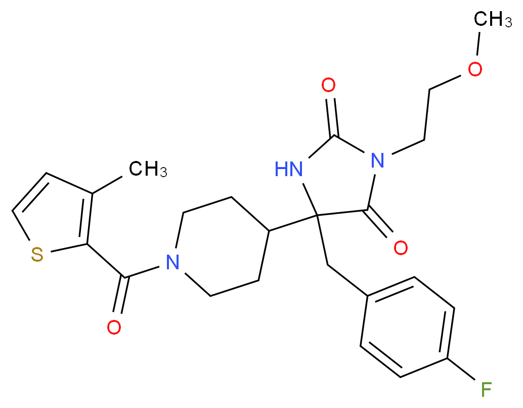 5-(4-fluorobenzyl)-3-(2-methoxyethyl)-5-{1-[(3-methyl-2-thienyl)carbonyl]-4-piperidinyl}-2,4-imidazolidinedione_分子结构_CAS_)