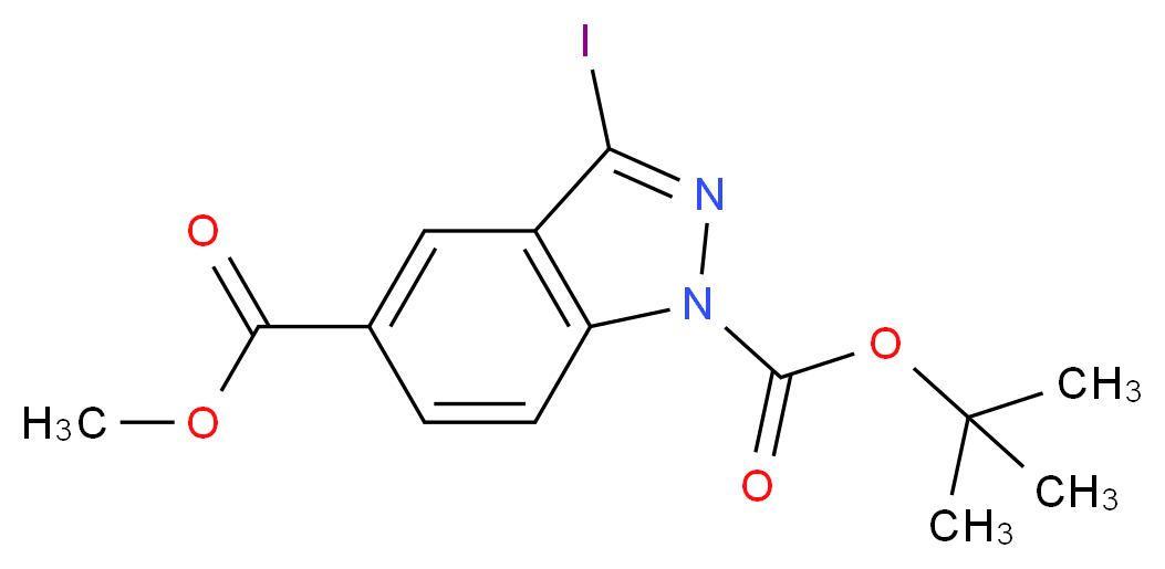 1-TERT-BUTYL 5-METHYL 3-IODO-1H-INDAZOLE-1,5-DICARBOXYLATE_分子结构_CAS_944904-57-8)