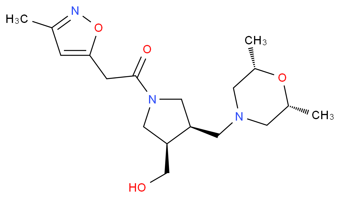 {(3R*,4R*)-4-{[(2R*,6S*)-2,6-dimethyl-4-morpholinyl]methyl}-1-[(3-methyl-5-isoxazolyl)acetyl]-3-pyrrolidinyl}methanol_分子结构_CAS_)