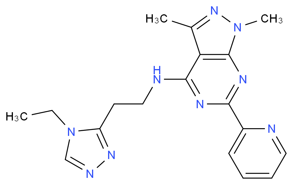 N-[2-(4-ethyl-4H-1,2,4-triazol-3-yl)ethyl]-1,3-dimethyl-6-(2-pyridinyl)-1H-pyrazolo[3,4-d]pyrimidin-4-amine_分子结构_CAS_)