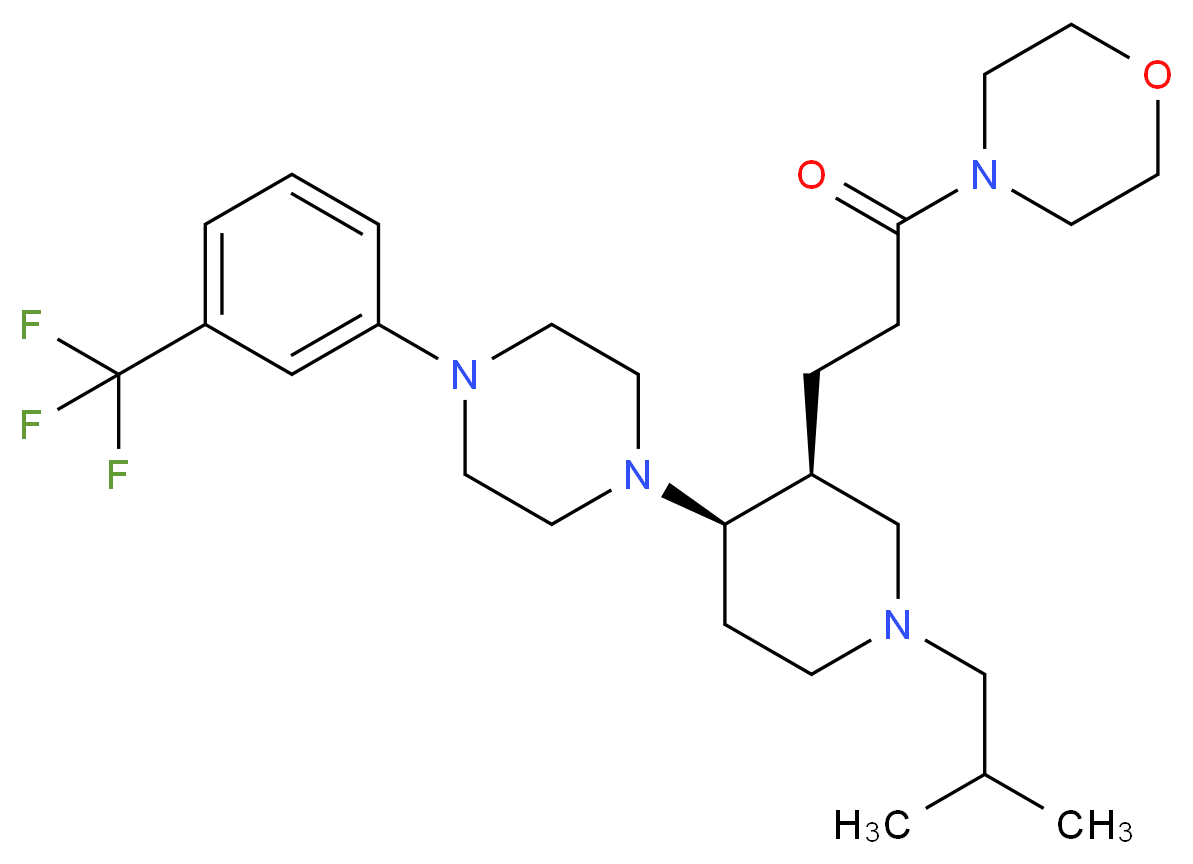 4-[3-((3S*,4R*)-1-isobutyl-4-{4-[3-(trifluoromethyl)phenyl]-1-piperazinyl}-3-piperidinyl)propanoyl]morpholine_分子结构_CAS_)