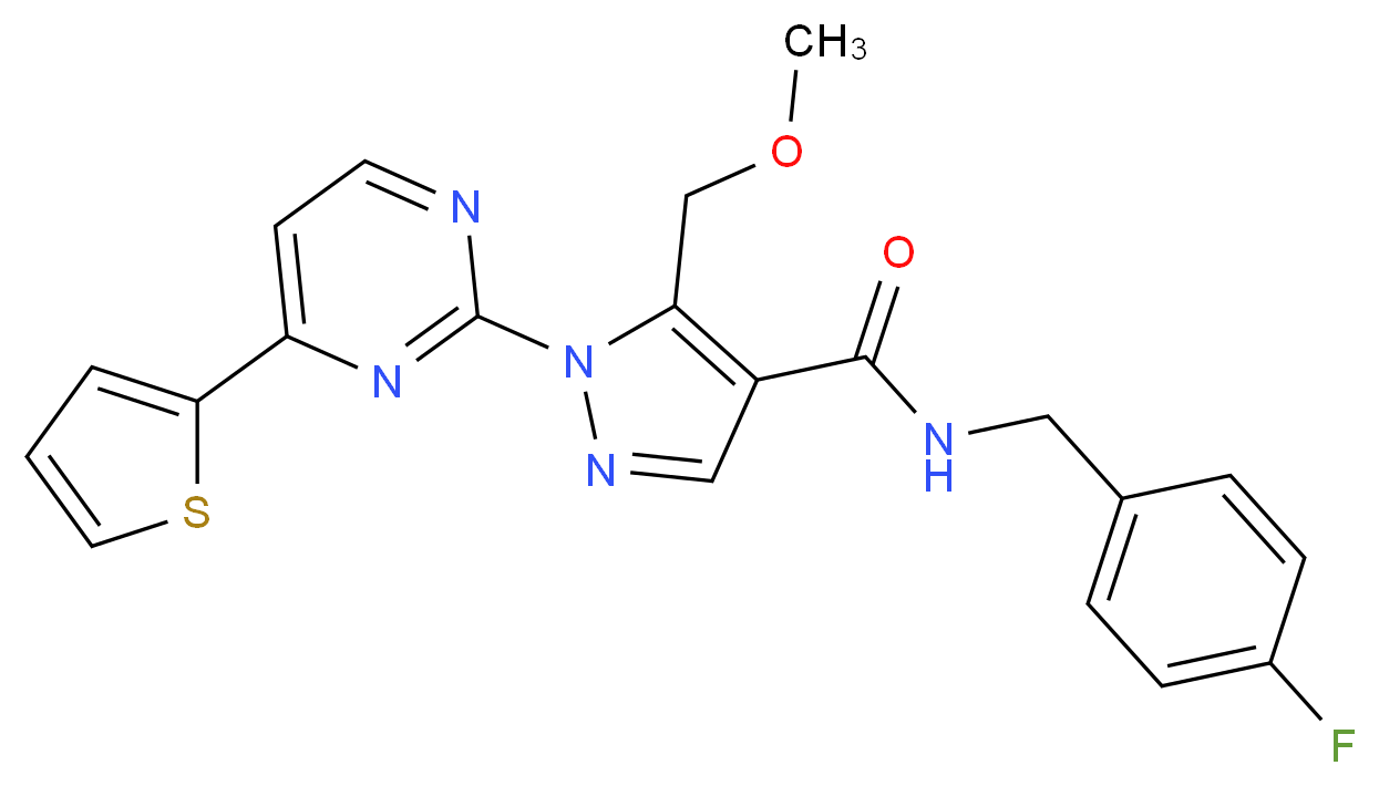 N-(4-fluorobenzyl)-5-(methoxymethyl)-1-[4-(2-thienyl)-2-pyrimidinyl]-1H-pyrazole-4-carboxamide_分子结构_CAS_)