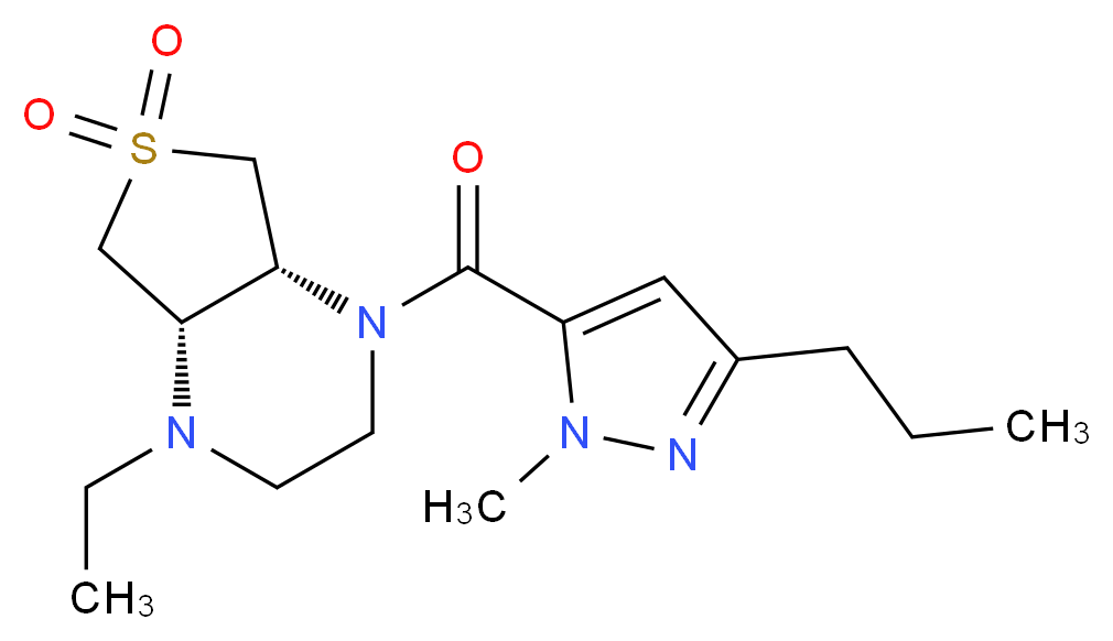 (4aR*,7aS*)-1-ethyl-4-[(1-methyl-3-propyl-1H-pyrazol-5-yl)carbonyl]octahydrothieno[3,4-b]pyrazine 6,6-dioxide_分子结构_CAS_)