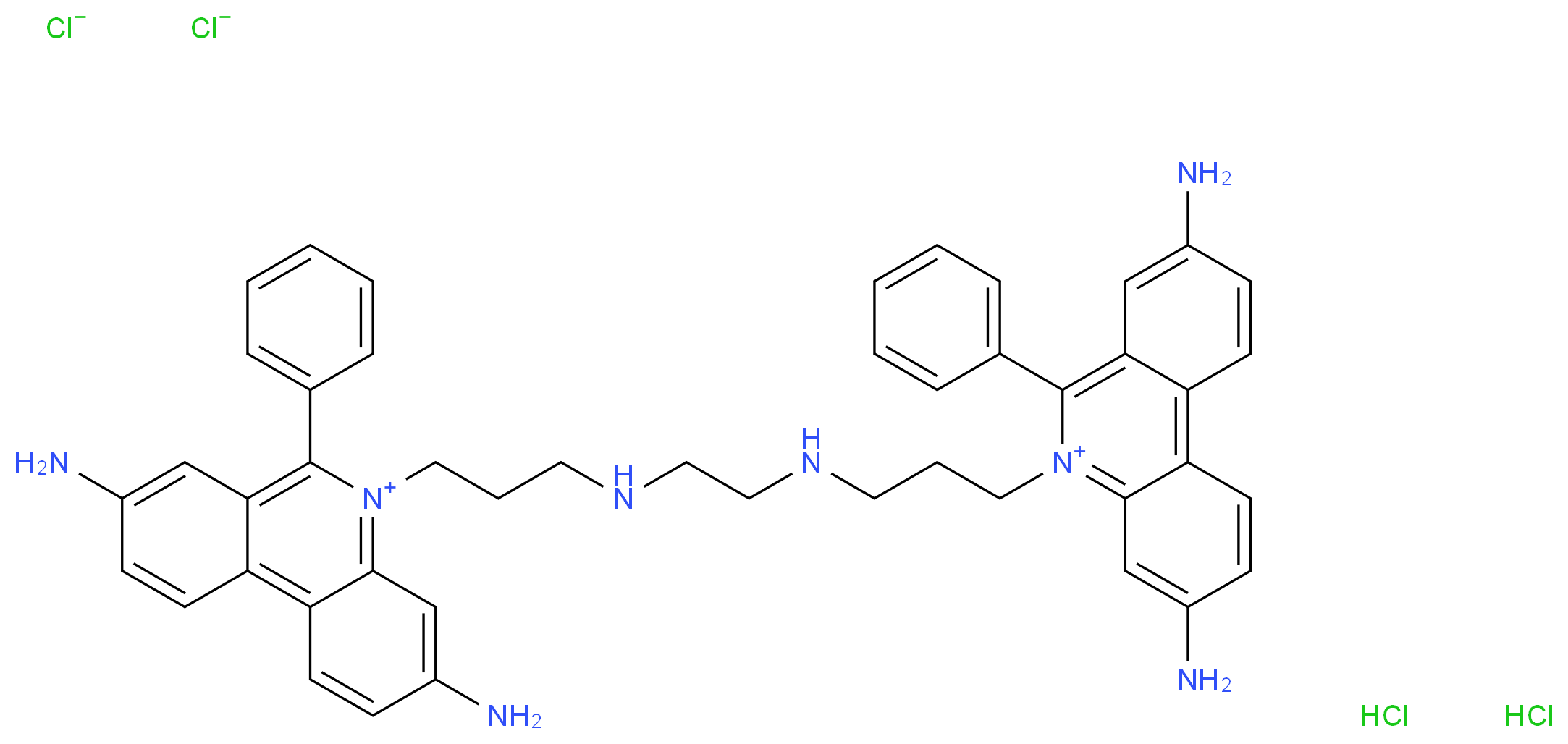 3,8-diamino-5-{3-[(2-{[3-(3,8-diamino-6-phenylphenanthridin-5-ium-5-yl)propyl]amino}ethyl)amino]propyl}-6-phenylphenanthridin-5-ium dichloride dihydrochloride_分子结构_CAS_61926-22-5