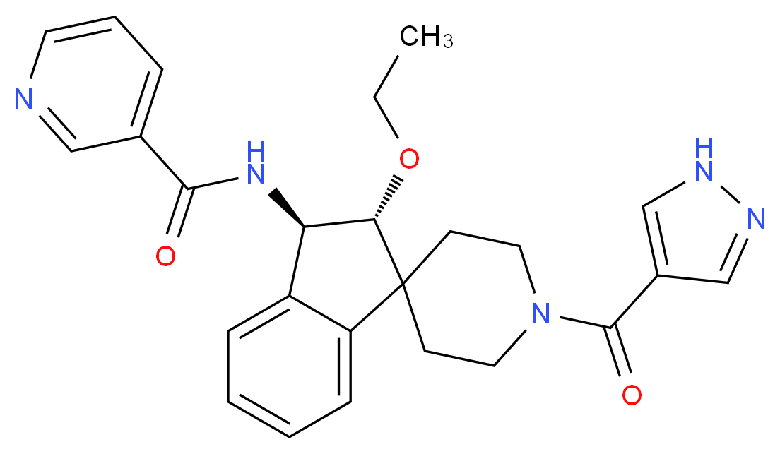 N-[(2R*,3R*)-2-ethoxy-1'-(1H-pyrazol-4-ylcarbonyl)-2,3-dihydrospiro[indene-1,4'-piperidin]-3-yl]nicotinamide_分子结构_CAS_)