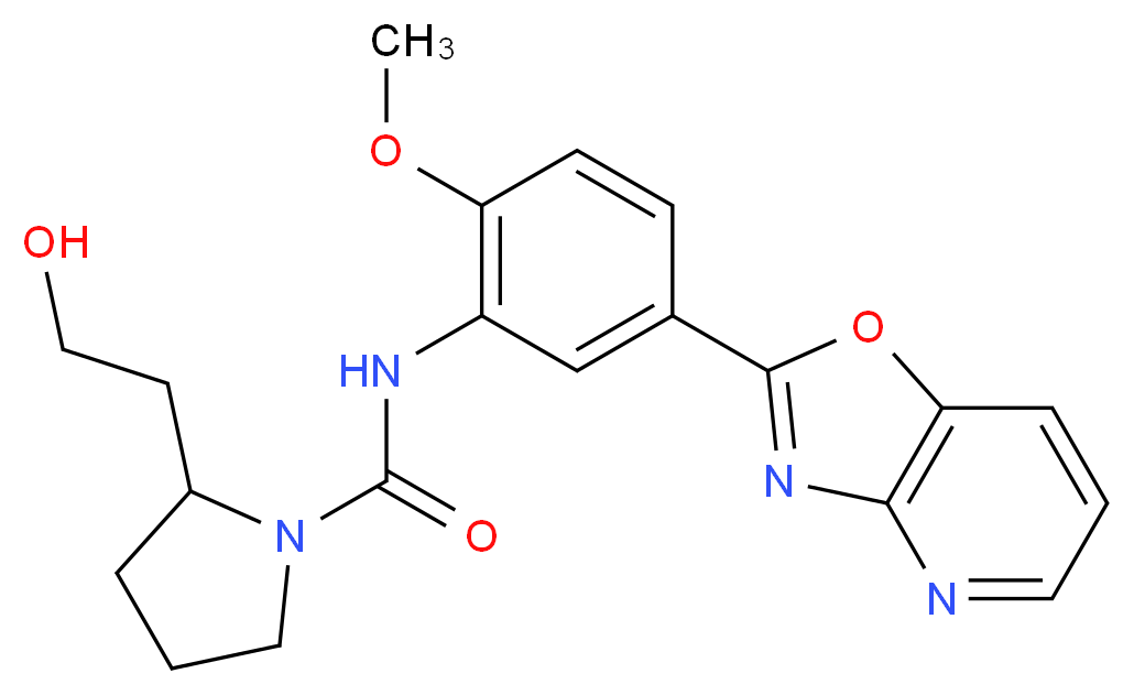 2-(2-hydroxyethyl)-N-(2-methoxy-5-[1,3]oxazolo[4,5-b]pyridin-2-ylphenyl)pyrrolidine-1-carboxamide_分子结构_CAS_)