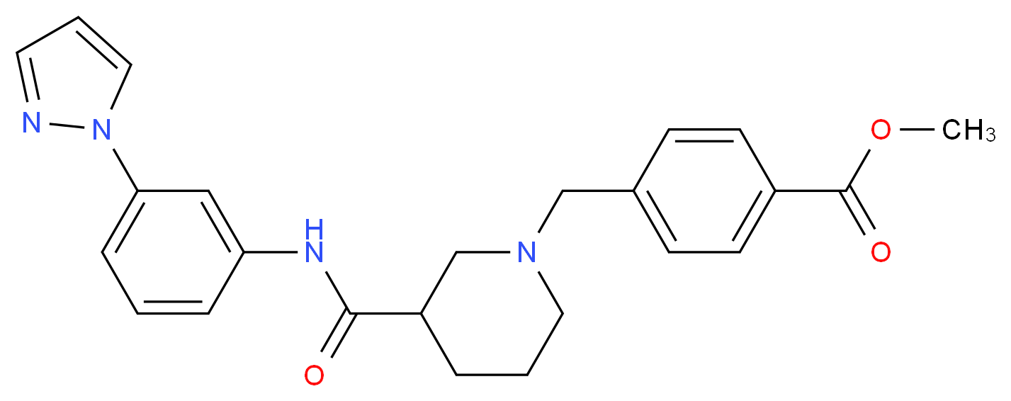 methyl 4-{[3-({[3-(1H-pyrazol-1-yl)phenyl]amino}carbonyl)-1-piperidinyl]methyl}benzoate_分子结构_CAS_)