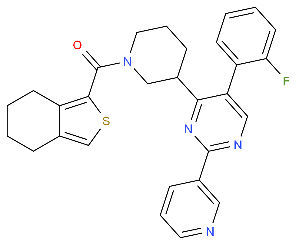 5-(2-fluorophenyl)-2-(3-pyridinyl)-4-[1-(4,5,6,7-tetrahydro-2-benzothien-1-ylcarbonyl)-3-piperidinyl]pyrimidine_分子结构_CAS_)